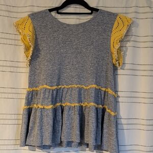 THML Heather Gray Top with Yellow Accents